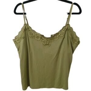 Worthington Stretch Camisole Tank Top‎ XL Green Lace Trim Sleeveless Thyme Y2K